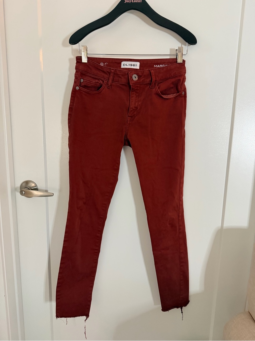 DL1961 High Rise Skinny Ankle Jeans Rust Red Raw Hem size 27